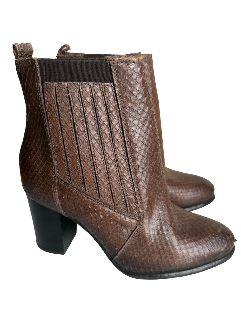 FIRENZE NEW SIZE 6 M 36 BROWN REPTILE TEXTURED LEATHER POINTY TOE BOOTS BOOTIES